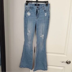 Stylish Light Blue Distressed Flare Women's Jeans